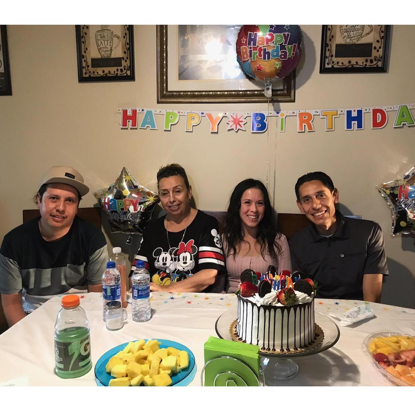 Juan's birthday (3/30), we went to Juan's mom's house for dinner and cake!
