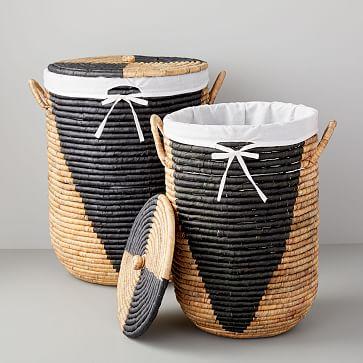 Woven Seagrass Lidded Hampers (Natural/Black)