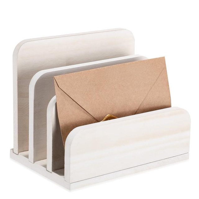 Briwooody Wooden Mail Holder 3 Slots Mail Organizer for Desk Wood File Paper Letter Sorter for Letter Envelope Filing Cell Phone Document Storage, Organizer Tray for Office and Home (White)