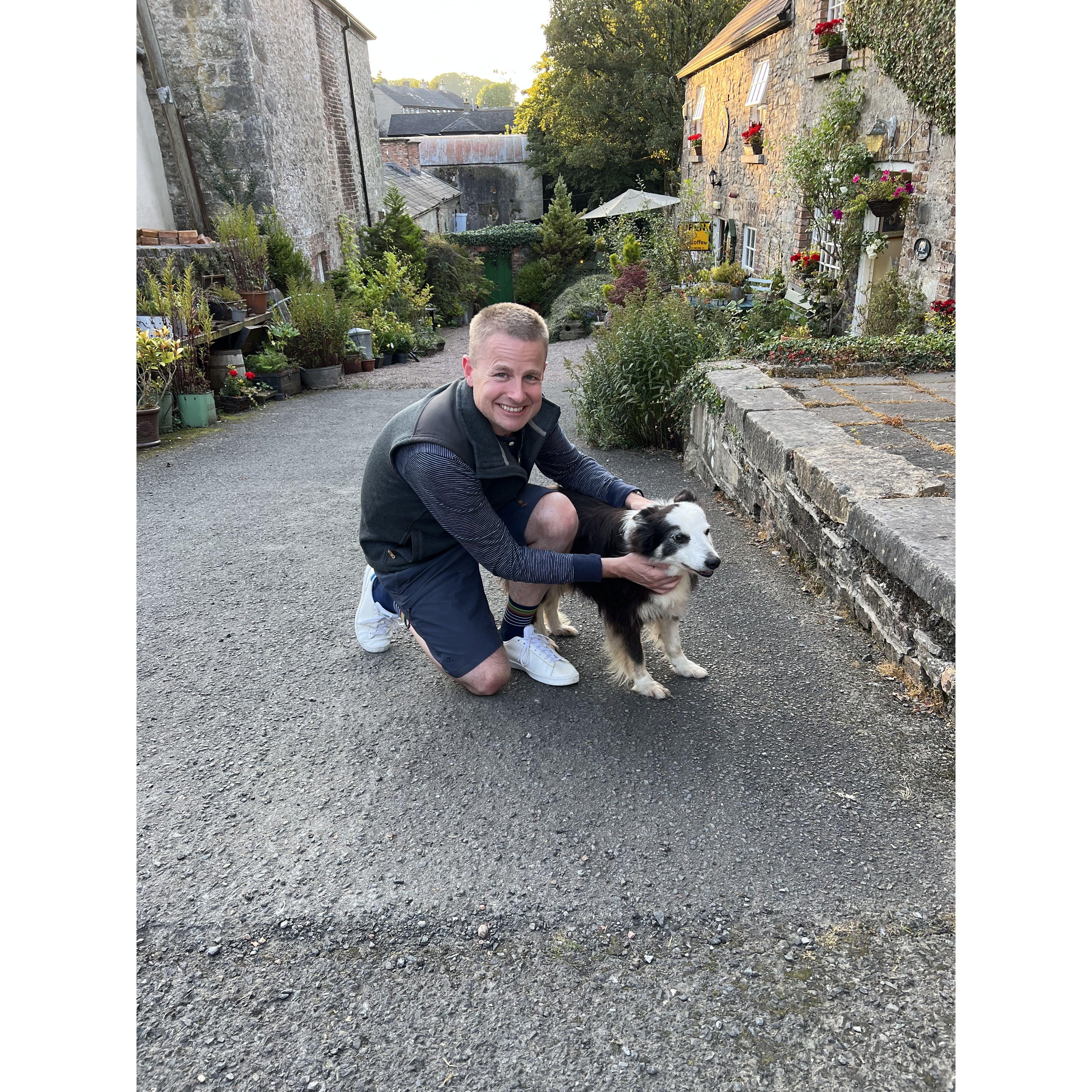 Jeremy and the lovely Irish dog we met on out last night in Ireland.
