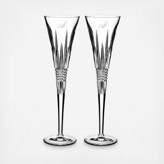 Lismore Diamond Script Letter Champagne Toasting Flute, Set of 2