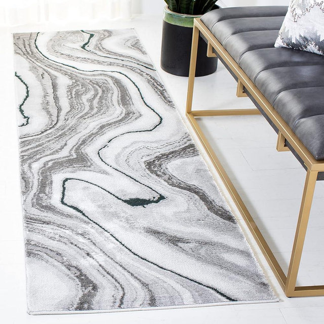 SAFAVIEH Craft Collection Runner Rug - 2'3" x 14', Grey & Green, Modern Abstract Design, Non-Shedding & Easy Care, Ideal for High Traffic Areas in Living Room, Bedroom (CFT819Y)