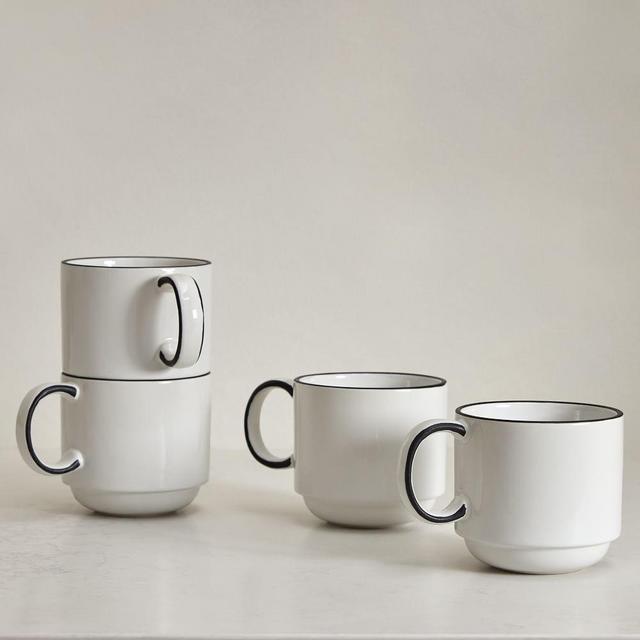 Utility Dinnerware Mug, Black and White, Set of 4