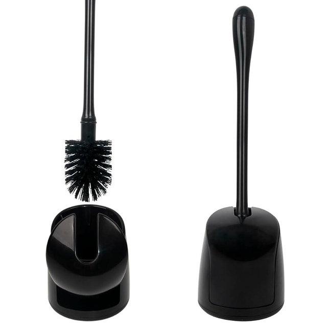 CELOX Toilet Bowl Brush and Holder, Compact Toilet Brush with Breathable Ventilation Stand Base, Bathroom Cleaning Kit, Black, 2 Set