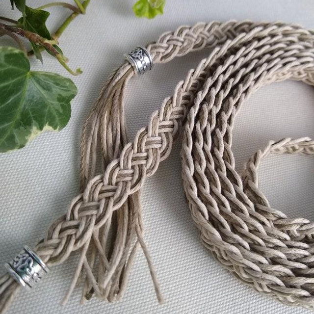 Braided Celtic wedding cord - Handfasting cord - vintage soft green & ivory shades
