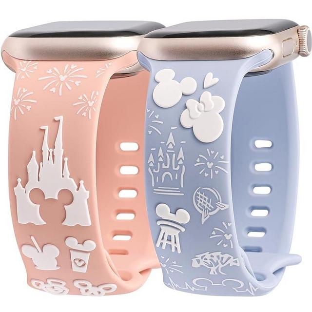 BEEXI 2 Packs Cartoon 3D Raised Band Compatible with Apple Watch Band 41/40/38/49/45/44/42mm Engraved Women Two-Tone Cute Soft Silicone Sport Strap for iWatch SE Series 9/8/7/6/5/4/3/2/1/Ultra(1/2)