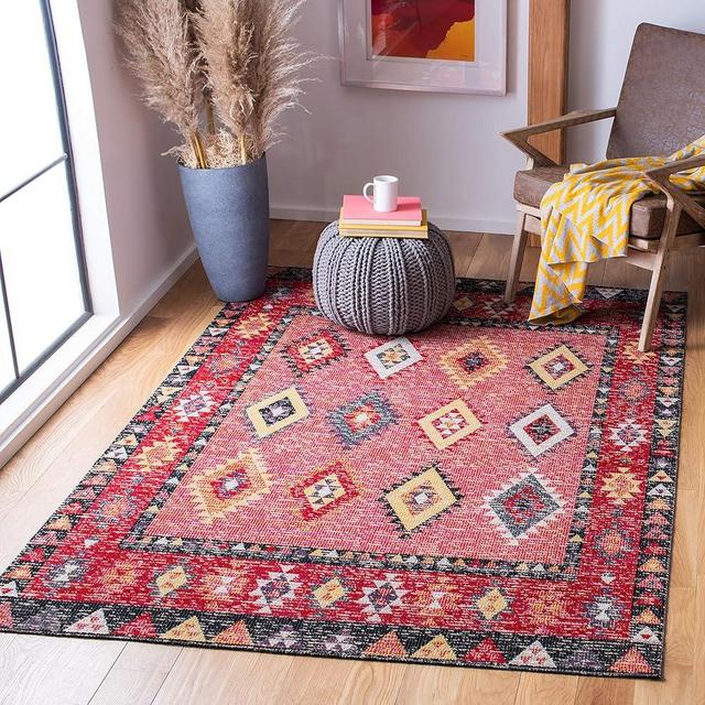 SAFAVIEH Montage Collection 3' x 5' Pink / Black MTG201U Boho Indoor/ Outdoor Non-Shedding Easy scrubbing Patio Backyard Porch Deck Mudroom Accent-Rug