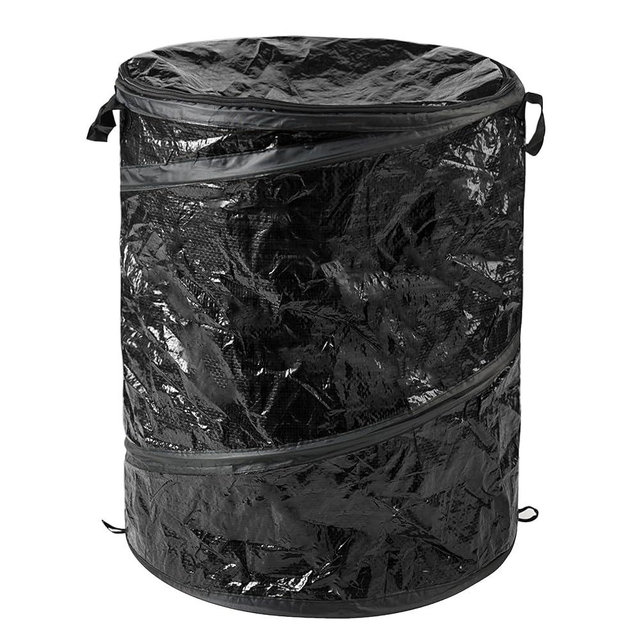 Collapsible Trash Can - 44-Gallon Portable Garbage Can Outdoor Bin with Zippered Lid for RV, Camping, Parties, or Yard Waste by Wakeman (Black)