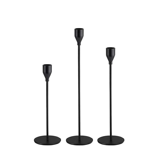 Matte Black Candlestick Holders, Set of 3 Tall Taper Candle Holder fit 3/4 inch Thick Pillar Candle, Dark Clamorous Decoration for Dining, Date, Party, Festival Fitting. Various Color & Sets Choices