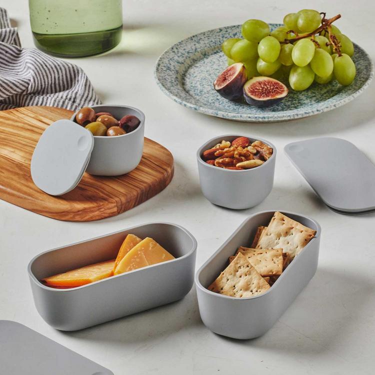Caraway Home 4pc Dot Insert Ceramic Coated Glass Food Storage Container Set  Gray