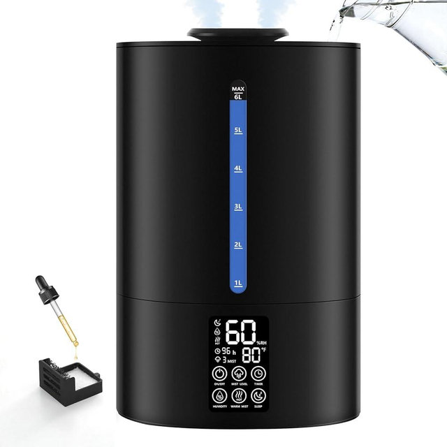 6L Humidifiers for Bedroom Large Room Home, Cool and Warm Humidifiers for Plants Mist Top Fill Desk Humidifiers Essential Oil Diffuser, Quiet Humidifiers with Adjustable Mist,360°Nozzle-Midnight Black