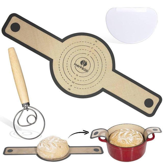 Mayprod Silicone Bread Sling for Dutch Oven, Dough Scraper, Dough Whisk, Sour Dough Tools, Baking Bread Tools - Essential Bread Making Accessories for Sourdough, Bread Kneading & Dutch Oven Baking