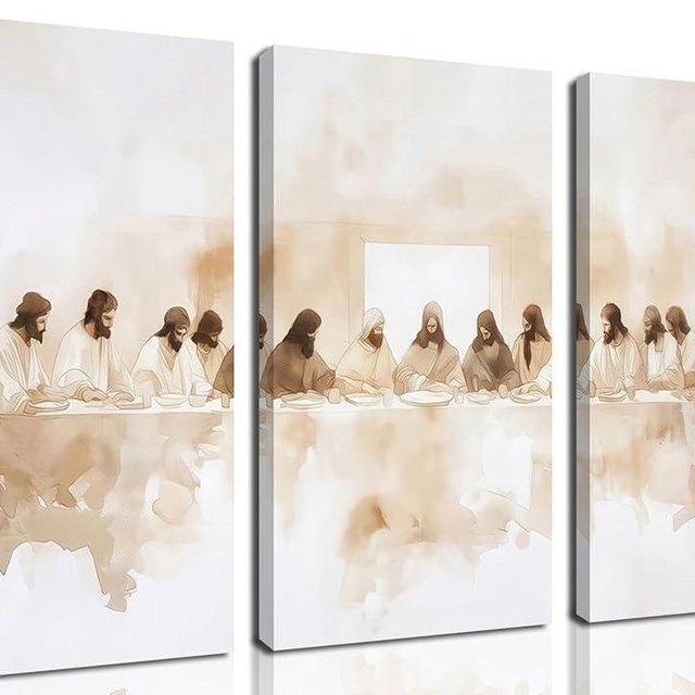 Jesus Last Supper Wall Art Set of 3 Christian Wall Art Canvas Print Religious Painting Wall Decor Pictures Home Decor for Living Room Dining Room 12x16 inch Framed