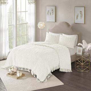 Laetitia 3-Piece Tufted Chenille Medallion Fringe Coverlet Set
