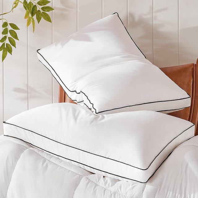 Mosluna Goose Feather Down Pillows Standard Size Set of 2, Hotel Collection Bed Pillows for Sleeping, Down Surrounded Gusseted Bed Pillow 2 Pack, Soft Fluffy for Side Back Sleepers 20x26 in.