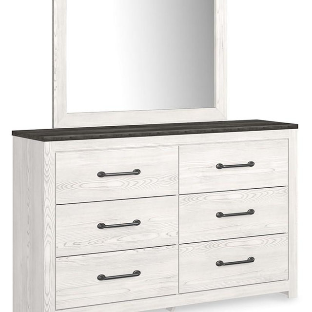 Signature Design by Ashley Gerridan Vintage Smooth-Gliding 6-Drawer Dresser and Mirror with Safety Stop, White & Gray