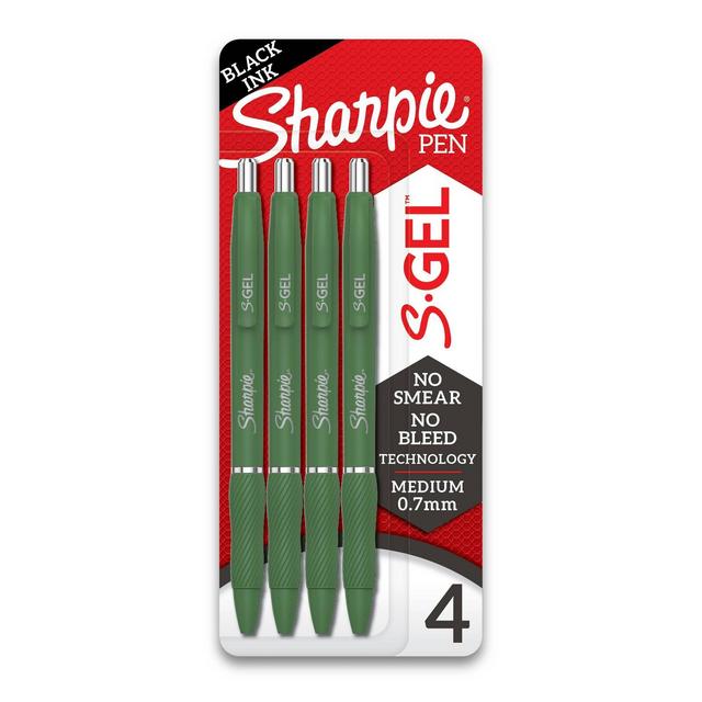 Sharpie 4pk Gel Pens Black Ink 0.7mm Medium Tip Green Barrel