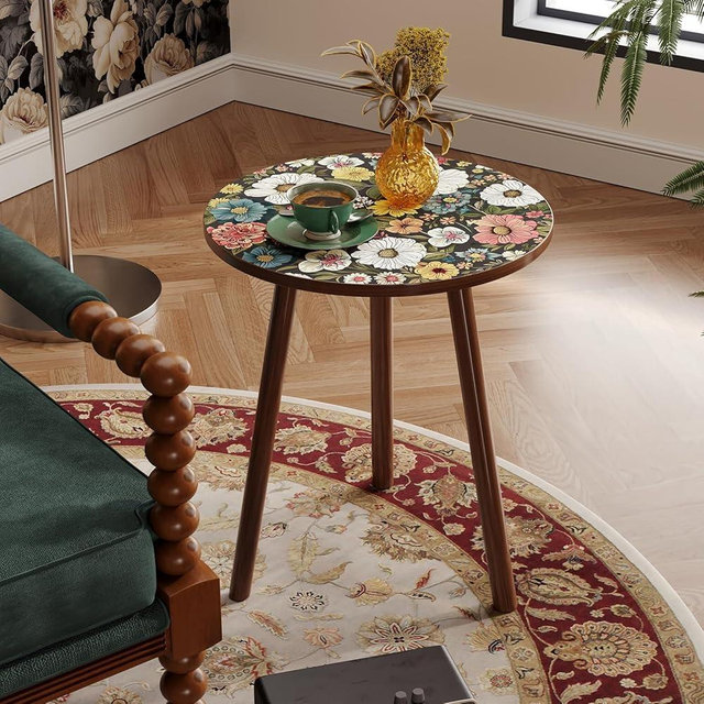 Semjar Small Side Table,Vintage Mini Accent Table Nightstand for Small Spaces,Single Plant Stand Indoor Round Bed Side Tables for Bedroom Patio Corner Balcony,Mid Century Modern Coffee Table