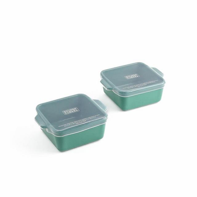 Souper Cubes Stoneware 2.0-5" x 5" Baking Dishes for Oven, Made in USA, Premium Mini Ceramic Baking Dishes with Silicone Covers for Individual Portions, Set of 2 - Kale