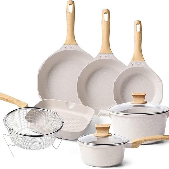 Pots and Pans Set - Caannasweis Kitchen Nonstick Cookware Sets Granite Frying Pans for Cooking Marble Stone Pan Sets Kitchen Essentials Set White 13 Piece