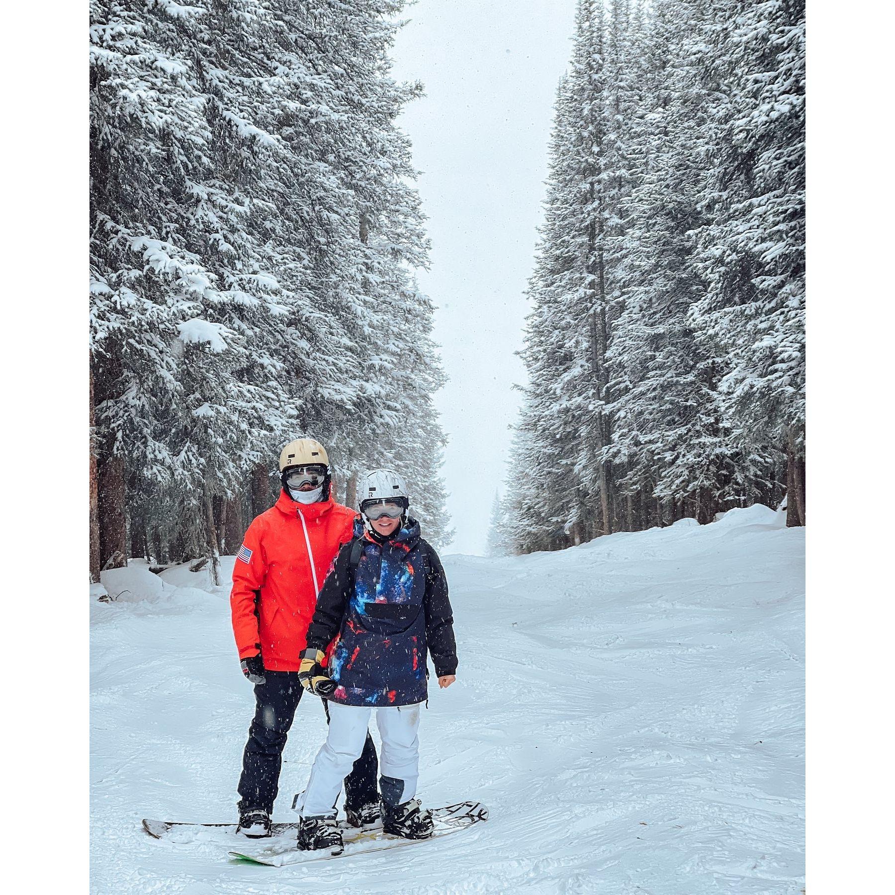 First time snowboarding in Vail, CO