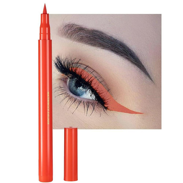 DekRion Liquid Eyeliner, Orange Eyeliner Liquid, Long-lasting Colored Eyeliners, White Black Red Brown Green Purple Waterproof High-pigmented Colorful Eyeliners for Eye Makeup,1PC Orange