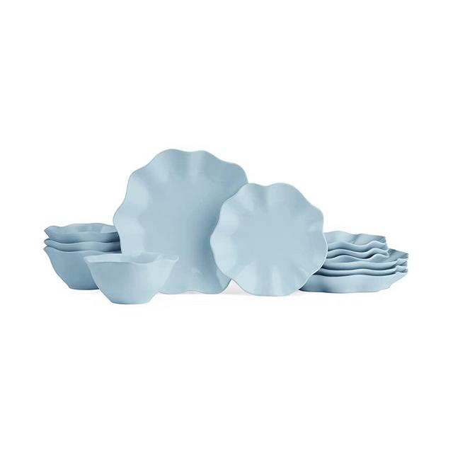 Portmeirion Sophie Conran Floret 12 Piece Dinnerware Set, Stoneware, Service for 4, Robins Egg