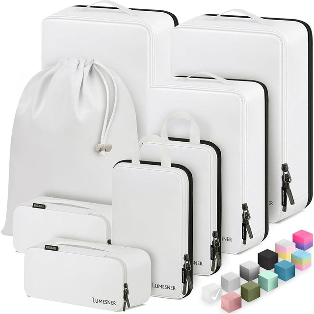 Velaybor 8 Set Compression Packing Cubes for Travel, Waterproof Luggage Organizers, Suitcase Organizer Set for Carry-On & Checked Baggage, Travel Accessories for Men & Women
