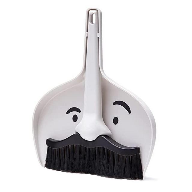 Peleg Design Dustache Small Dustpan and Brush Set Mini Dustpan and Broom Set Mustache Hand Broom Cleaning Set Tool for Table Desk Keyboard Window Gaps Kids, Pets