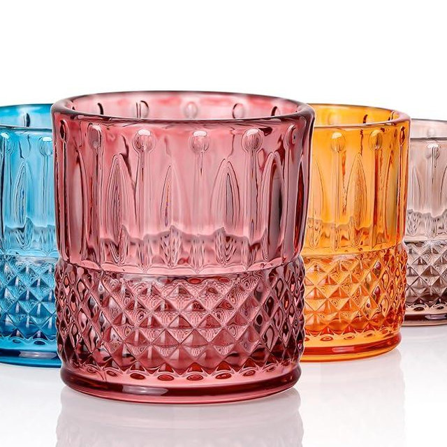 JOVGANK Colored Shot Glasses Set of 6, Colorful Vintage Fancy Shot Glass 1.5oz, Vibrant 80s Style Party Cups, Durable Glassware for Tequila, Whiskey, Cocktails, Perfect for Home Bars & Celebrations