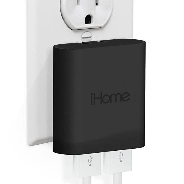 iHome 2 Port USB Wall Charger: AC Pro Multiport USB Charger, USB Plug Adapter & Phone Charging Block, Double USB Wall Plug, Flat 2 Port USB Charger & USB Wall Adapter