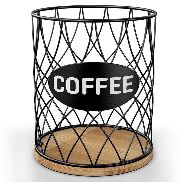 ADDFIT HOUSE Coffee Pod Holder for K Cups – K Cup Organizer with Metal Wire and Bamboo Base, Large Capacity Coffee Pod Storage for Countertop, Coffee Bar or Kitchen, Pod Holder for K-Cup Style Capsule