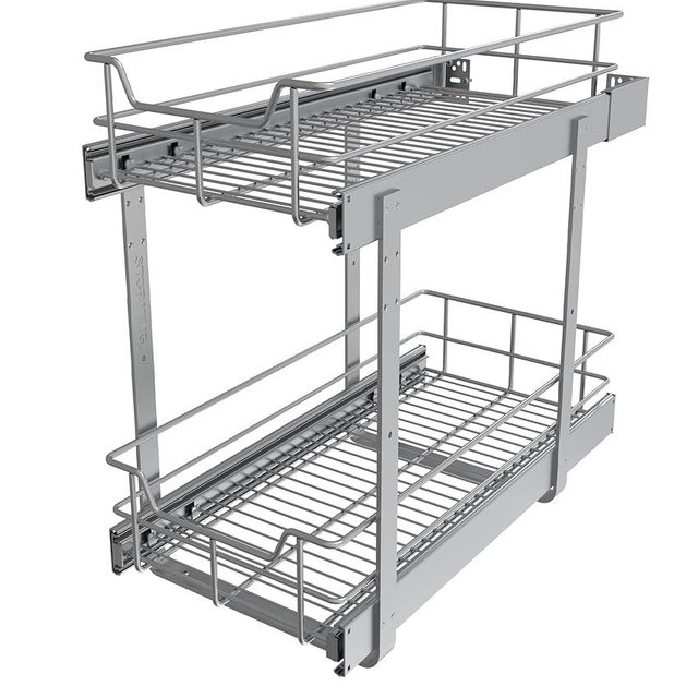 2 Tier Pull Out Cabinet Organizer 11" W X 17" D, Slide Out Drawers for Kitchen Cabinets, Pull Out Drawers for Cabinets Capacity Heavy Duty Caddy, Cabinet Pullout Shelves Chrome-Plated,Bathroom Pantry