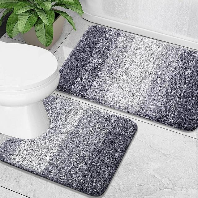 OLANLY Luxury Bathroom Rug Set 2 Piece, Soft Absorbent Microfiber Bath Rugs and U-Shaped Contour Toilet Rug, Non-Slip Bath Carpet, Machine Wash Dry, Bath Mats for Bathroom (30"x20"+24"x20", Grey)