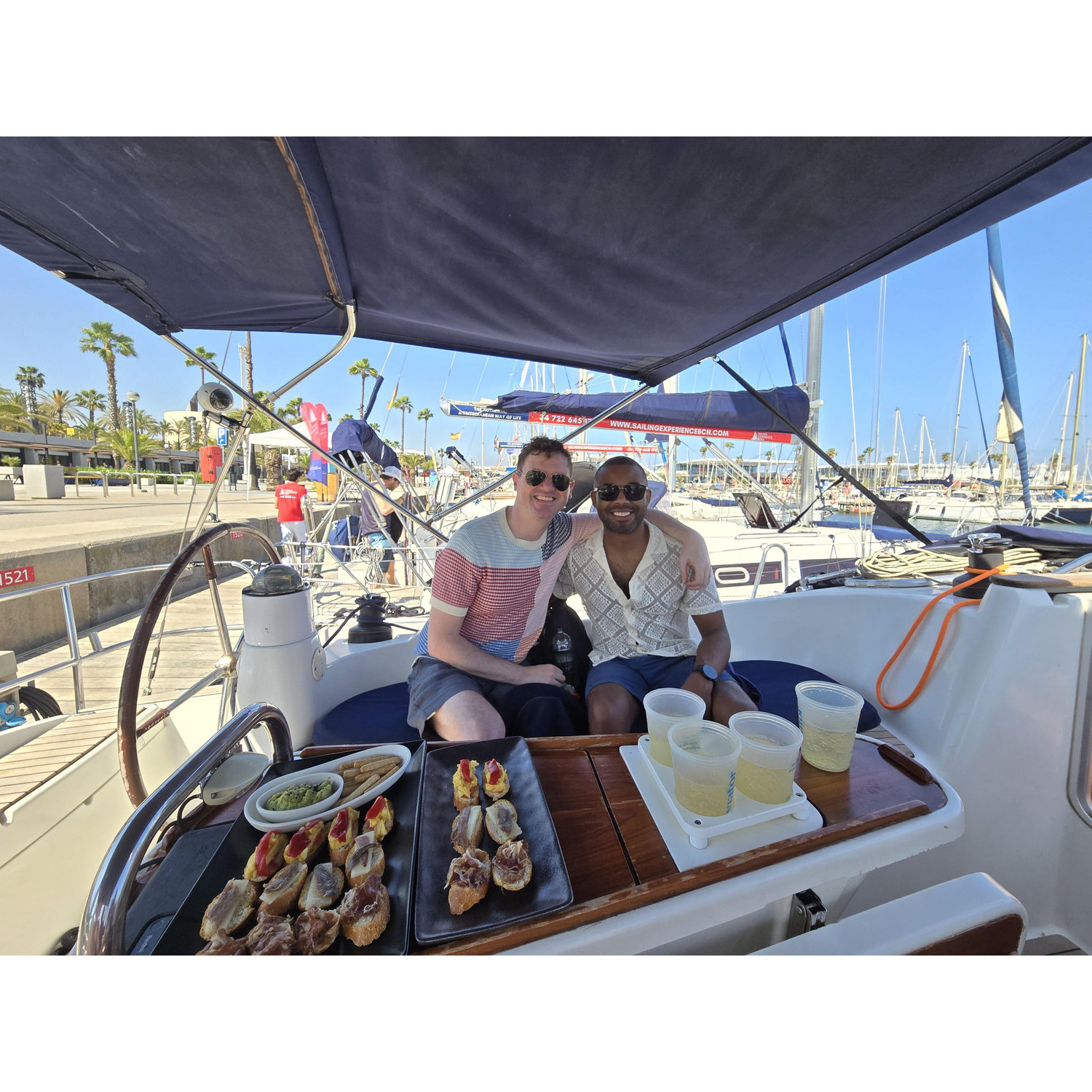Our sailing adventure in Barcelona, Spain. It was us and a Bachelorette party. We obviously immediately all became besties.