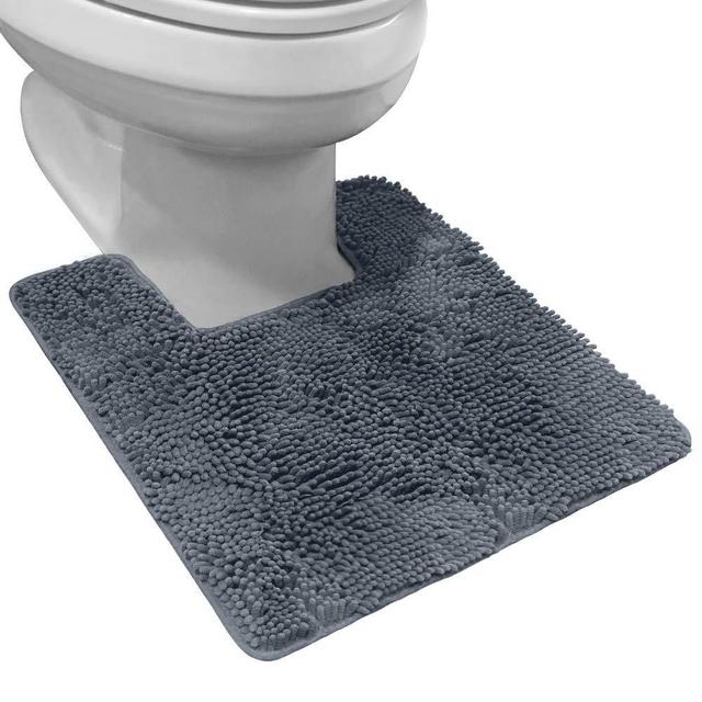 Gorilla Grip Shaggy Chenille Bath Rug Contoured Mat for Base of Toilet, Square U-Shape, Many Colors, 22.5x19.5, Machine Wash and Dry Rugs, Plush Absorbent Bathroom Toilets Contour Mats, Stonewash