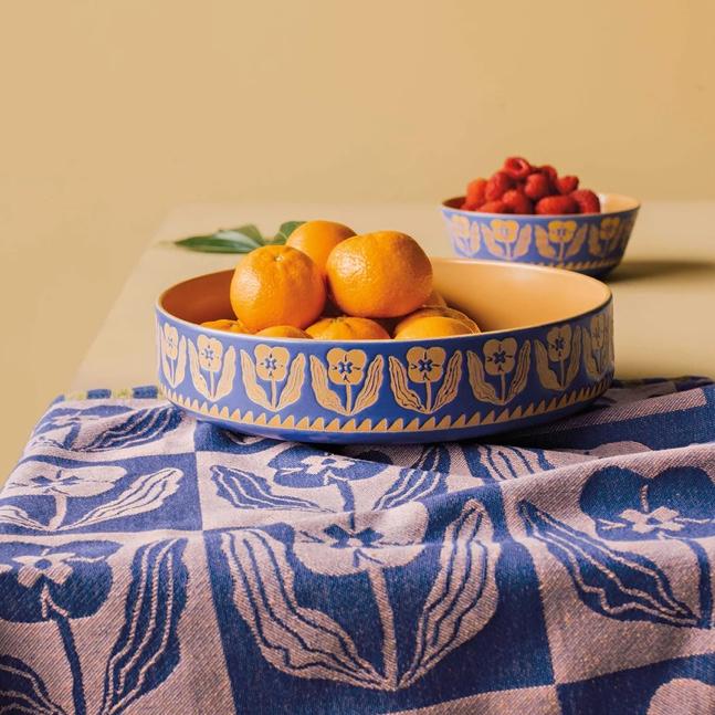 Imprint Ceramic Serving Bowl in Teppi Blue by Danica Studio