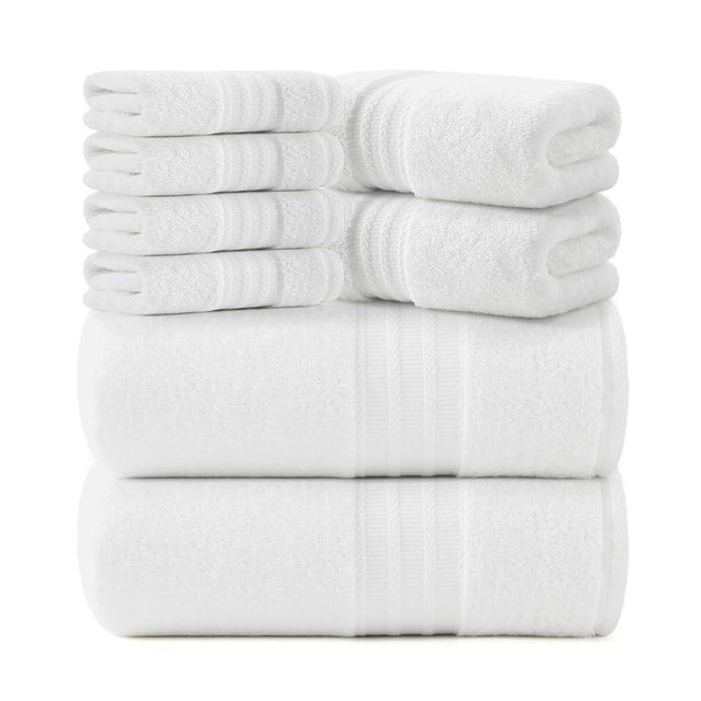 REDKISS 8 Piece White Towels Set - 100% Cotton Towels Set with 2 Large Bath Towels, 2 Hand, 4 Washcloths, 600 GSM Highly Absorbent Bath Towel Sets, White Quick Dry Shower Towel for Family Dorm Gym
