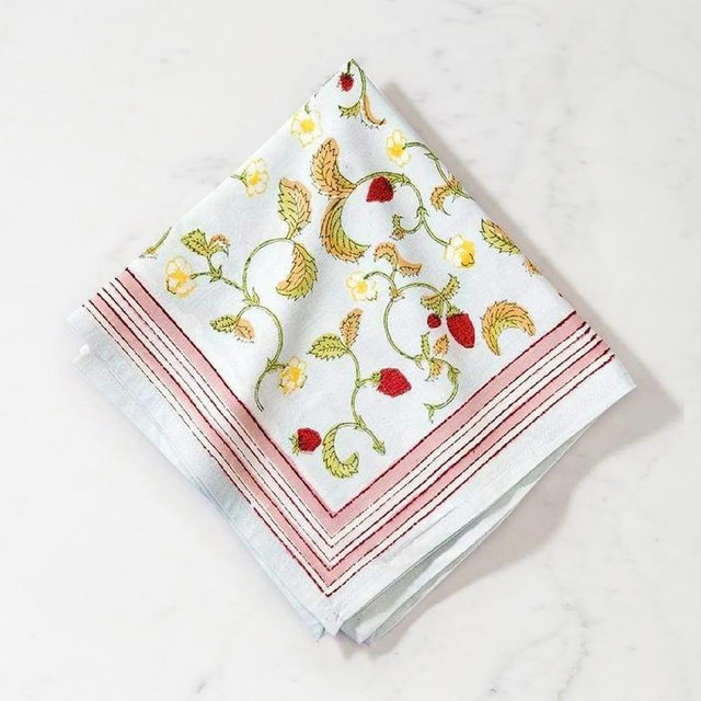 Couleur Nature Fraises des Bois Napkins, Set of 6, Blue