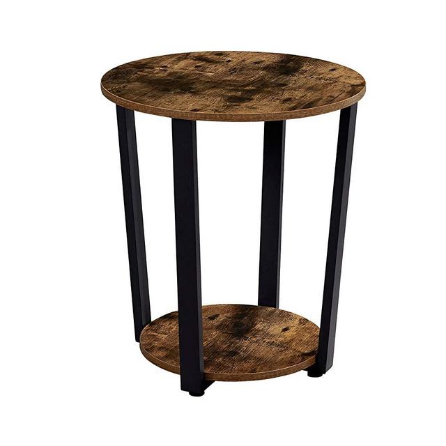 EKNITEY End Table, Industrial Round Side Table 2-Tier Small Sofa Couch Table with Storage Rack Snack Table Wood Look Accent Table with Metal Frame for Living Room, Bedroom, Coffee, and Small Spaces