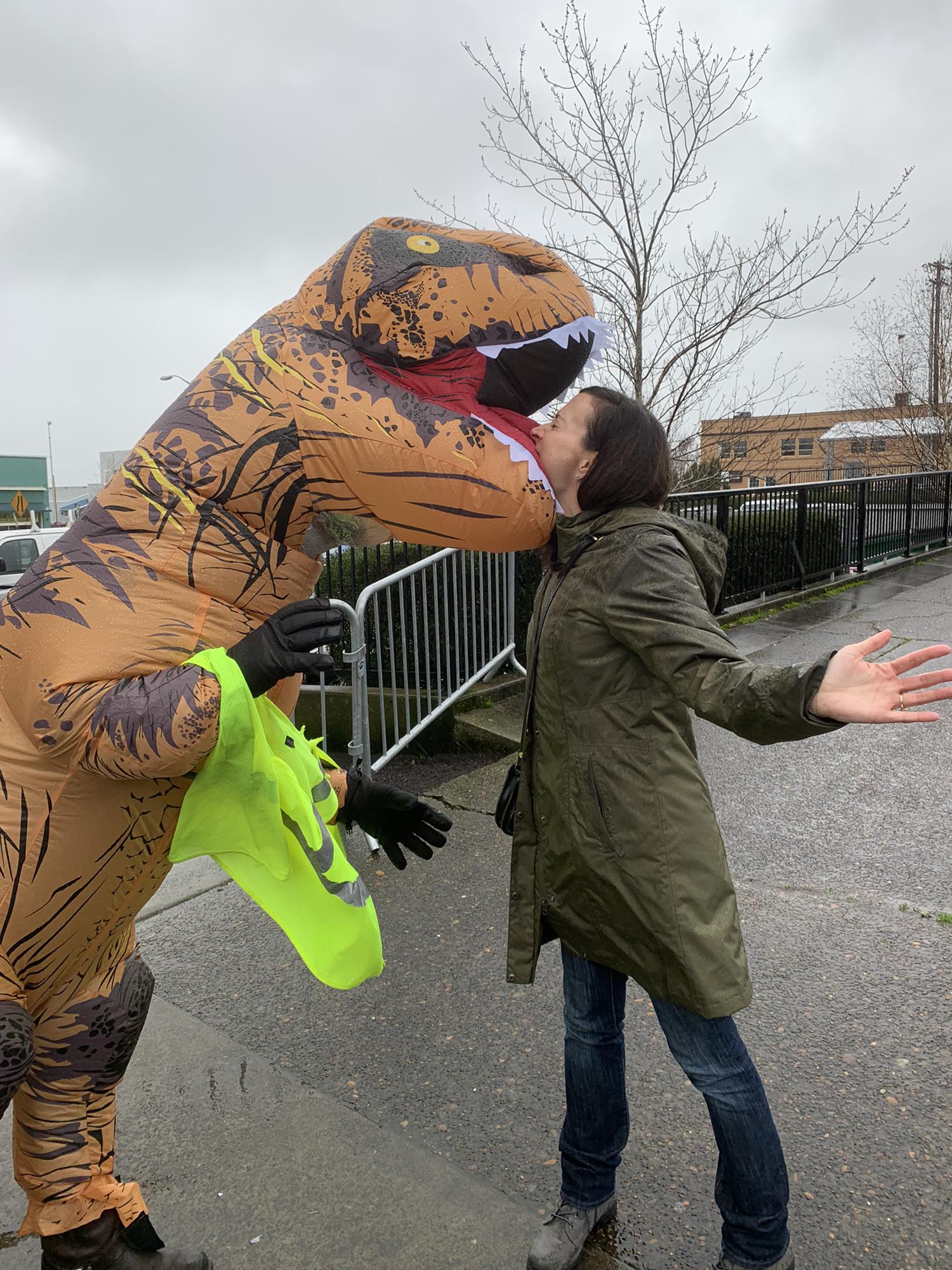 There is more than just Bigfoot out here in Oregon but don't worry, this is a fake dinosaur. And there will be no dinosaurs at our wedding.