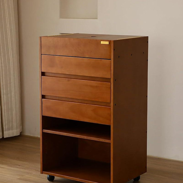 DJAR Art Supplies Cabinet with Drawers & Compartments, Wooden Art Cabinet with Caster Wheels for Artists, Adults