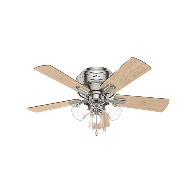 Hunter Crestfield Indoor Low Profile Ceiling Fan with LED Light and Pull Chain Control, 42", Brushed Nickel