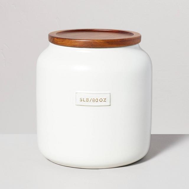 80oz Dry Goods Stoneware Canister with Wood Lid Cream/Brown - Hearth & Hand™ with Magnolia