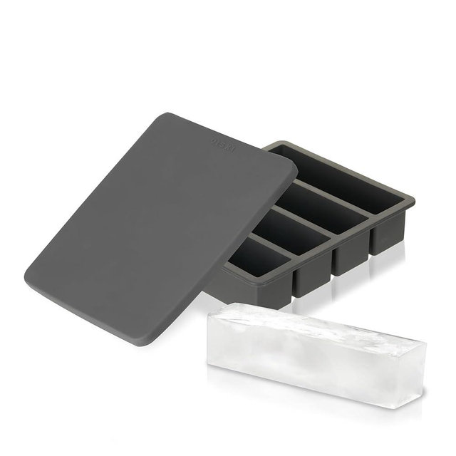 Viski Highball Ice Cube Tray with Lid, Silicone Mold for Easy Release, Makes 4 Elongated Ice Cubes for Highball Cocktails, Vodka Soda, Rum Punch, Bar Cart, Home Bar, Man Cave Gifts, Set of 1, Gray