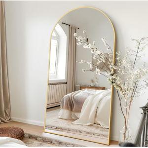 NicBex Oversized Full Length Mirror with Stand, 76"x35" Aluminum Alloy Frame Large Floor Mirror, Large Arched Mirror Full Length, Gold - Free Standing, Leaning Against Wall or Wall-Mounted