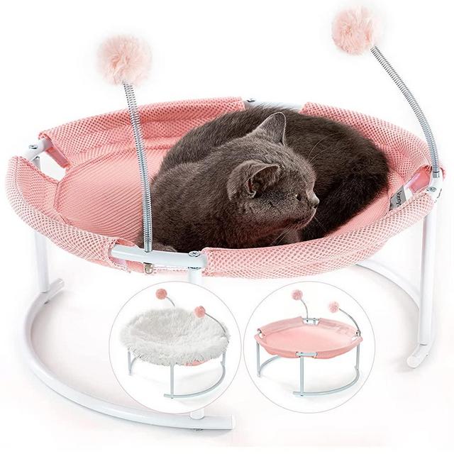 Cat Bed, Kenyone Elevated Pet Breathable Washable Hammock Bed for Cat Small Medium Dog with Plush Mat & Cat Toy Plush Ball Pet Supply for Kitty & Puppy Indoors and Outdoors