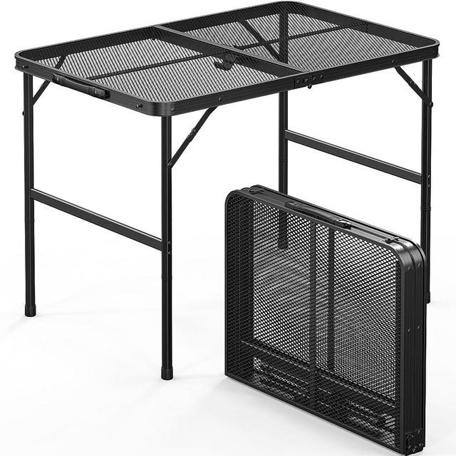 VINGLI Outdoor Grill Table, Picnic Folding Camping Table, 3 ft Portable Card Table Adjustable Height, Lightweight Aluminum Grill Tables for Outside, Beach, Garden, Patio, Party, Indoor, Black