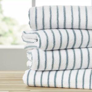 Cabana Stripe 100% Cotton Pool and Beach Towels - Pack of 4 - Oversized, Absorbent, Quick-Dry Towels - Becky Cameron