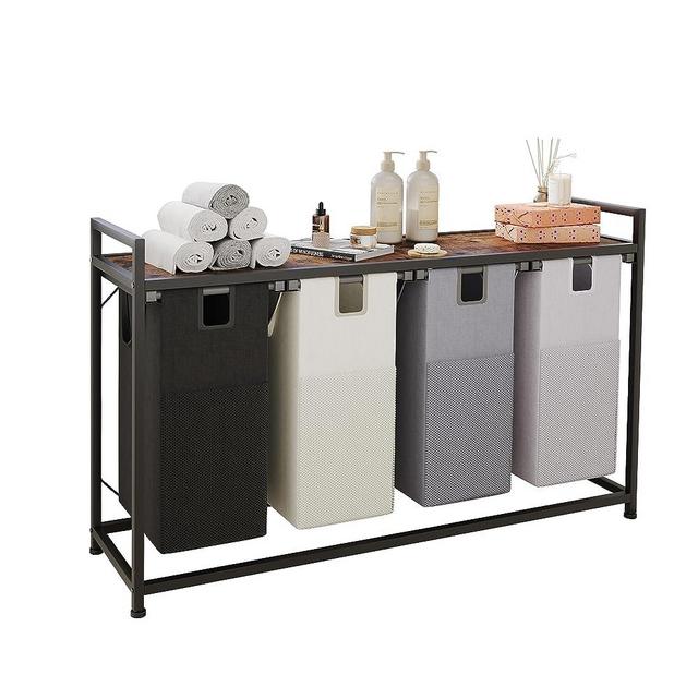 LIVEHOM Laundry Basket Four Laundry Hamper with Removable Bags, Fabric Handles, Large Top Shelf and Laundry Bag for Bathroom, Dorm, Laundry Room